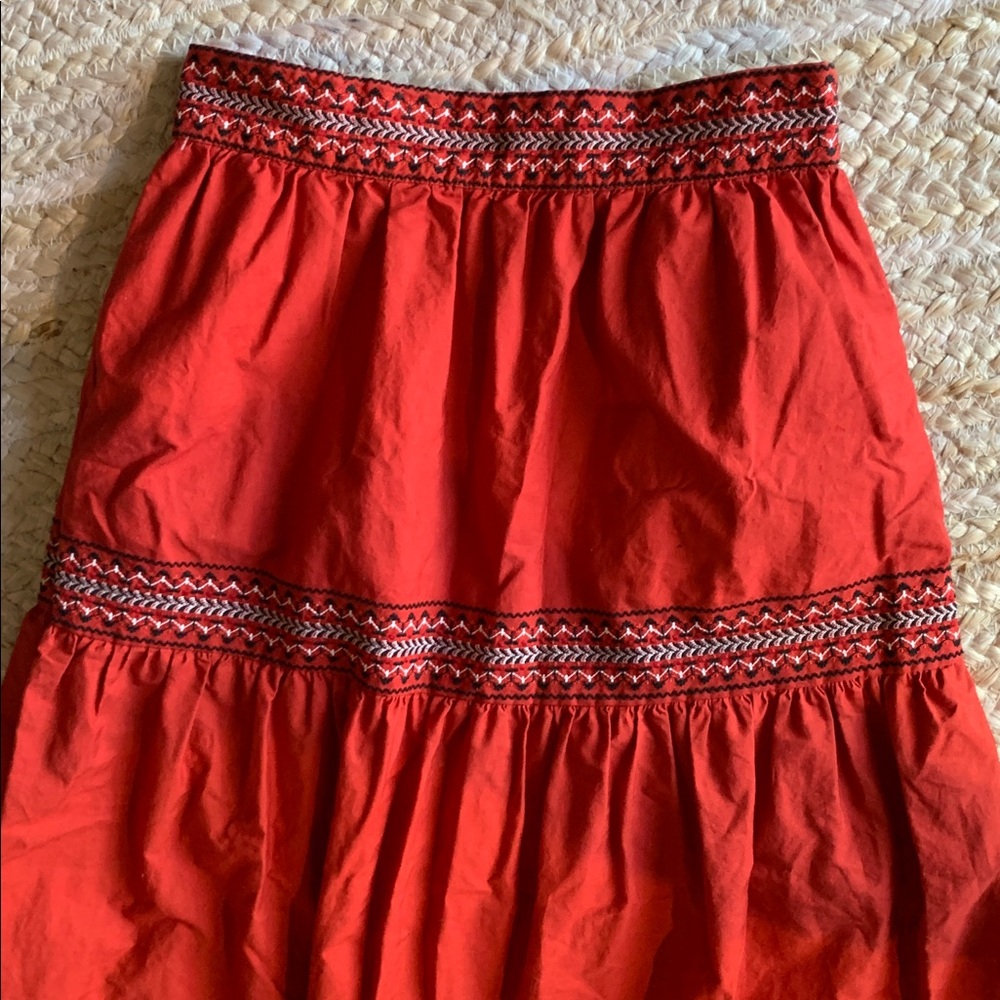 A Loves A Red Tiered Maxi Skirt - Women's Boho Style 100% Cotton size small - Picture 4 of 8